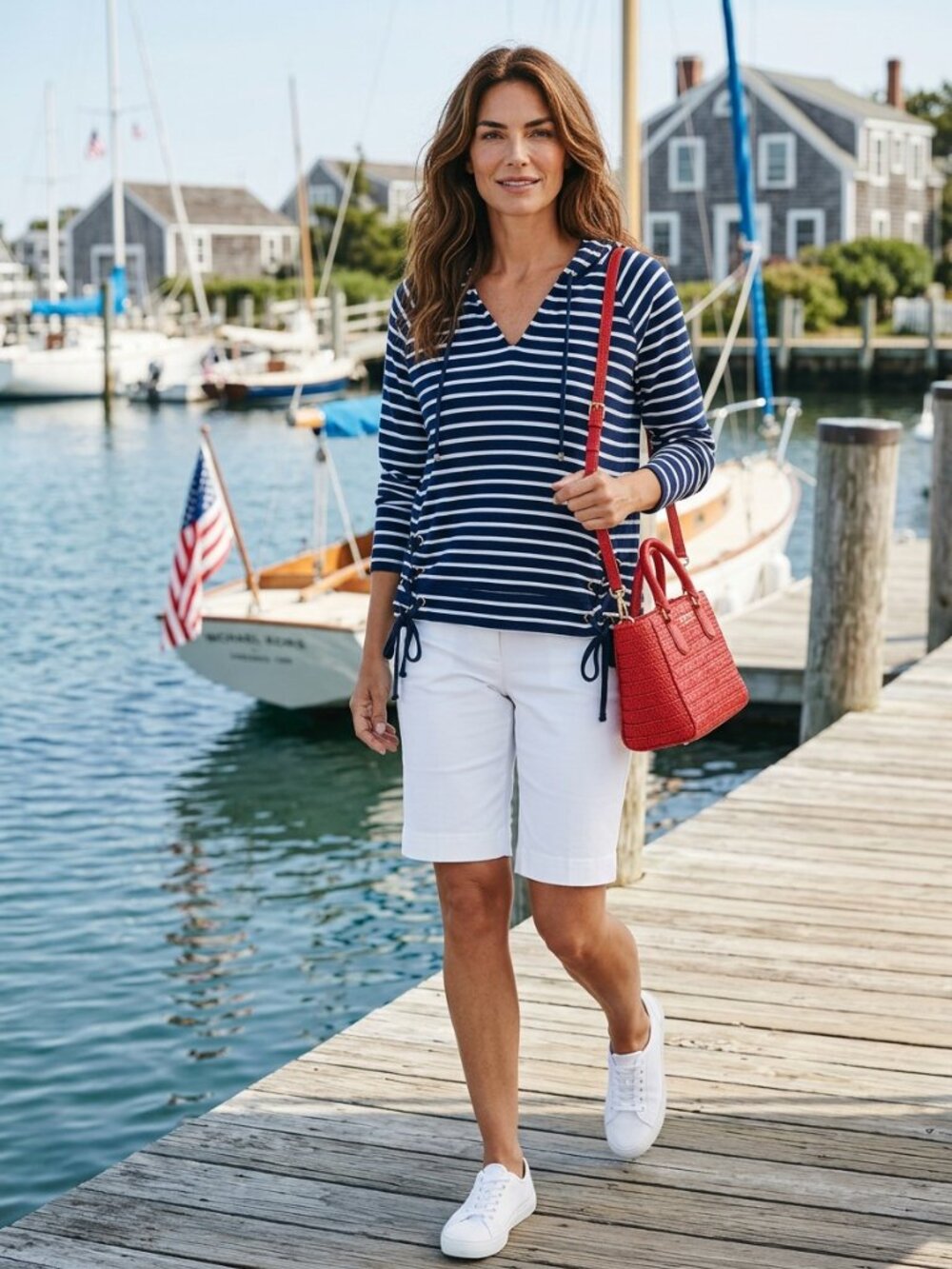 Michael Kors Navy White Stripe Nautical Hoodie, Large